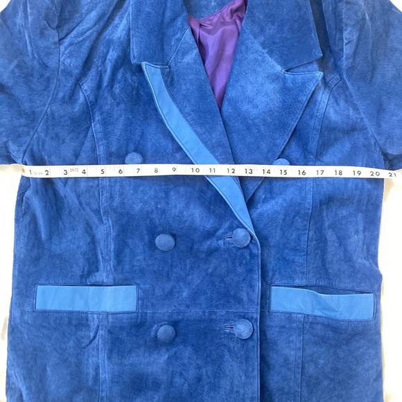 VINTAGE | Blue Suede 💙Leather Double Breasted Jacket Women’s Large - Picture 12 of 16